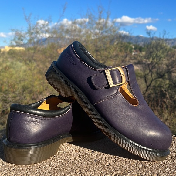 🏴 Vintage MIE Dr. Martens Purple Steel Toe Chunky Mary Jane UK 6 - Picture 6 of 17